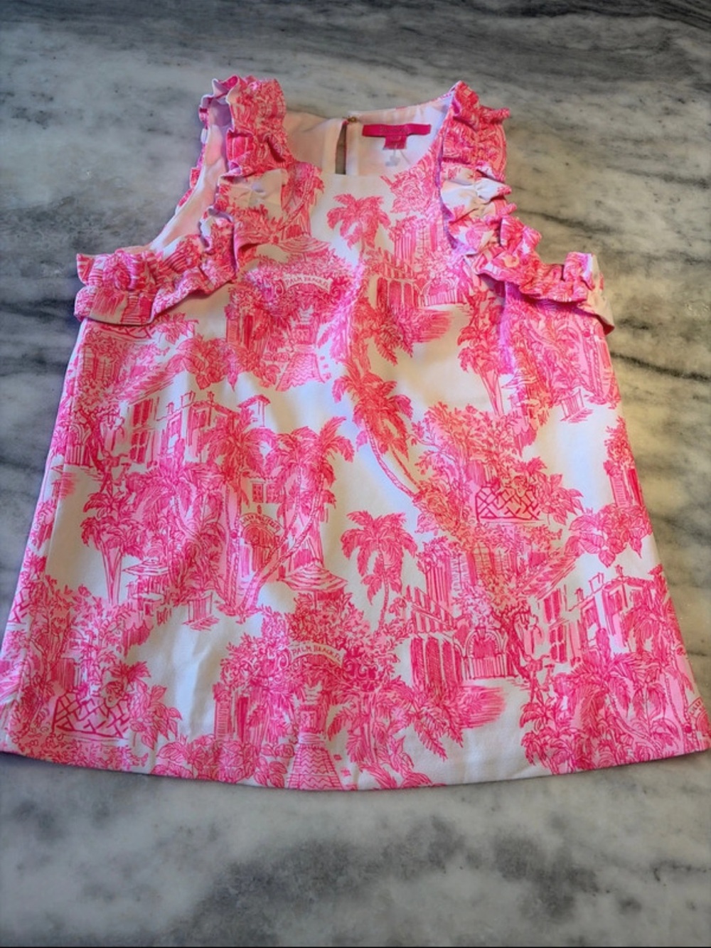 Lilly Pulitzer Pink Toile Ruffle Tank Top